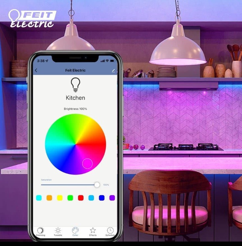 Feit Electric A19 Smart LED Light Bulb, 60W Equivalent, Dimmable, RGBW Color Changing, Alexa & Google Home Compatible, 2.4GHz Wi-Fi Enabled, 800 Lumens, 25,000-Hour Lifetime, OM60/RGBW/CA/AG/6, 6-Pack Rgbw + 60w 6 Count (Pack of 1)