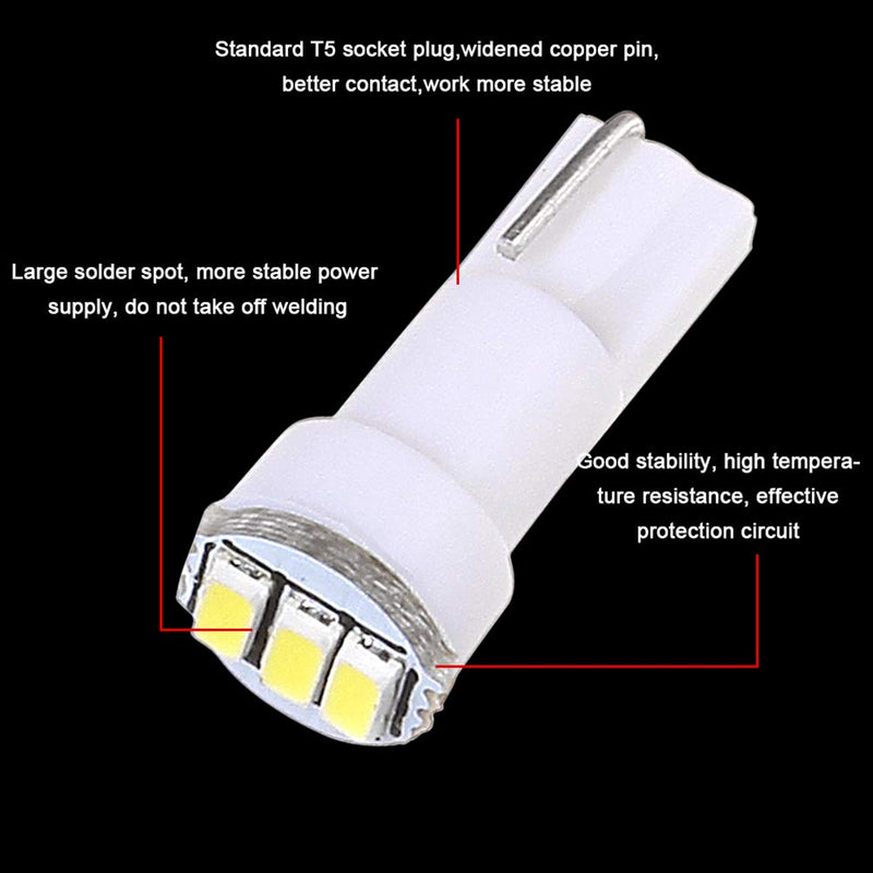 cciyu 10 Pack White T5 73 Wedge 3-3014SMD Instrument Gauge Dash Light LED Bulbs Replacement fit for 1996-1997 1999-2003 For GMC Yukon XL 1500 K3500 Suburban K2500 K1500 Savana 1500 Sierra 2500 HD
