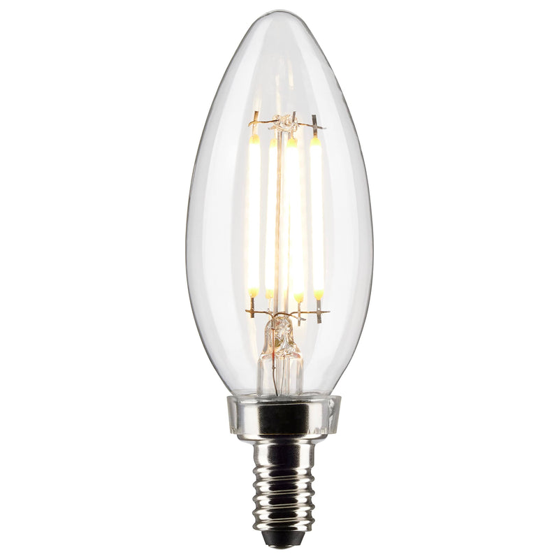 Satco S21264 4W LED Filament B11 Candle Light Bulbs, E12 Candelabra Base, 2700K Warm White, 350 Lumen, Dimmable, Wet Location, Clear, 120V, 6 Pack