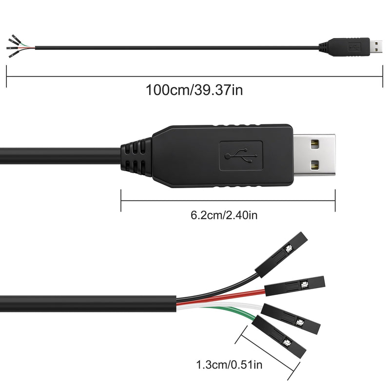 XMSJSIY USB to TTL Serial Cable USB Type-A FTDI to 4pin TTL UART Module Data Download Cable Serial Converter Adapter Compatible with Windows - 1M / 3.28FT