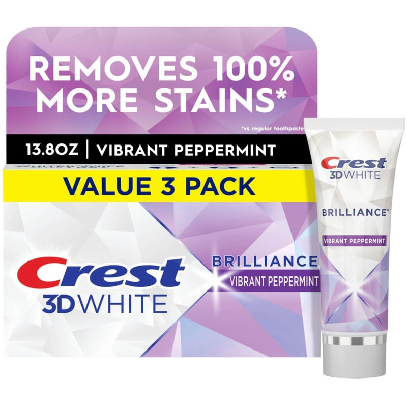 Crest 3D White Brilliance Vibrant Peppermint Teeth Whitening Toothpaste, 4.1 Ounce (Pack of 3)(Packaging May Vary) 4.1 Ounce (Pack of 3)