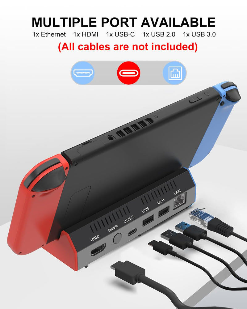 iPLYGAM Switch1 TV Dock with 1000Mbps Ethernet LAN Port/4K HDMI Port, Portable Switch Docking Station for Nintendo Switch/Switch OLED, Replacement Official Switch Dock Base Stand (NO Cable Included) for Switch/OLED(LAN)