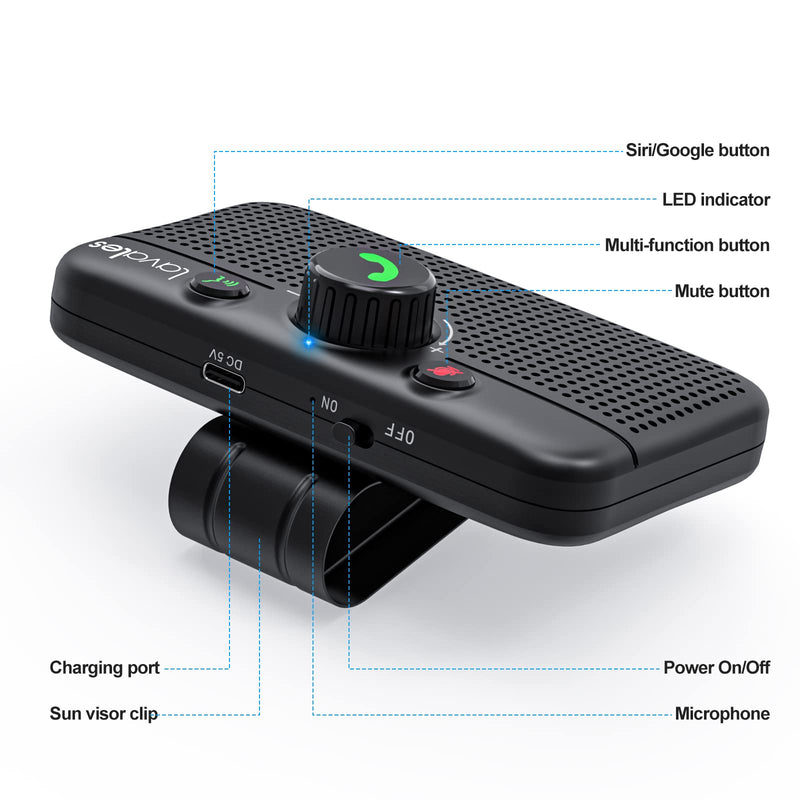 Bluetooth 6.0 Car Speaker, Handsfree Wireless Speaker Kit | for Cell Phone, Support Siri & Google Voice Assistant, Motion Auto On, Wireless Audio Car Kit Speakerphone with Visor Clip