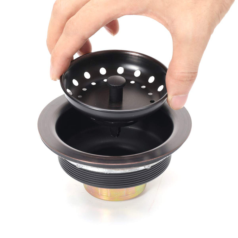 KONE 3-1/2 Inch Kitchen Sink Drain ORB Assembly with Strainer Basket/Stopper, All Stainless Steel Durable and Rustproof Oil Rubbed Bronze
