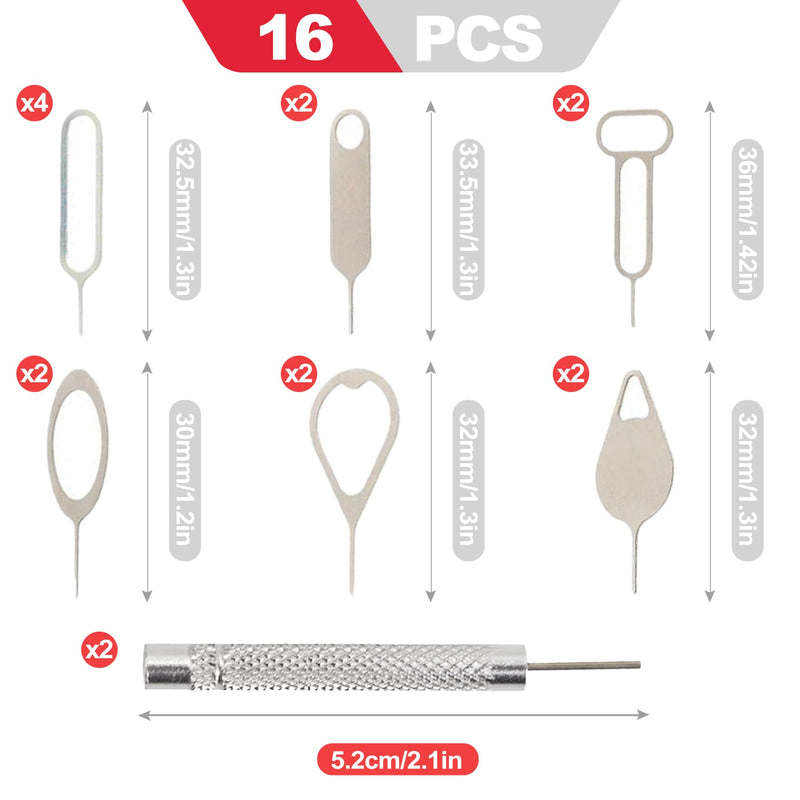 16 Pack SIM Card Removal Tool Kit, Universal SIM Ejector Pin and SD Card Tray Opener Key for All Cell Phones and Tablets, Durable Stainless Steel Phone Pin with Keychain Holder