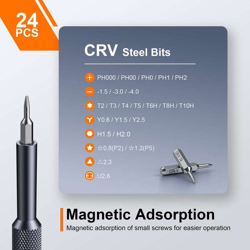 JOREST 25-IN-1 Precision Screwdriver Set, Mini Repair Tool Kit with Torx for Macbook, Computer, Laptop, iPhone, PS5, Xbox, Switch, Glasses, Watch, Ring Doorbell, Electronic, Small Gift Gadget for Men 25-in-1 CRV
