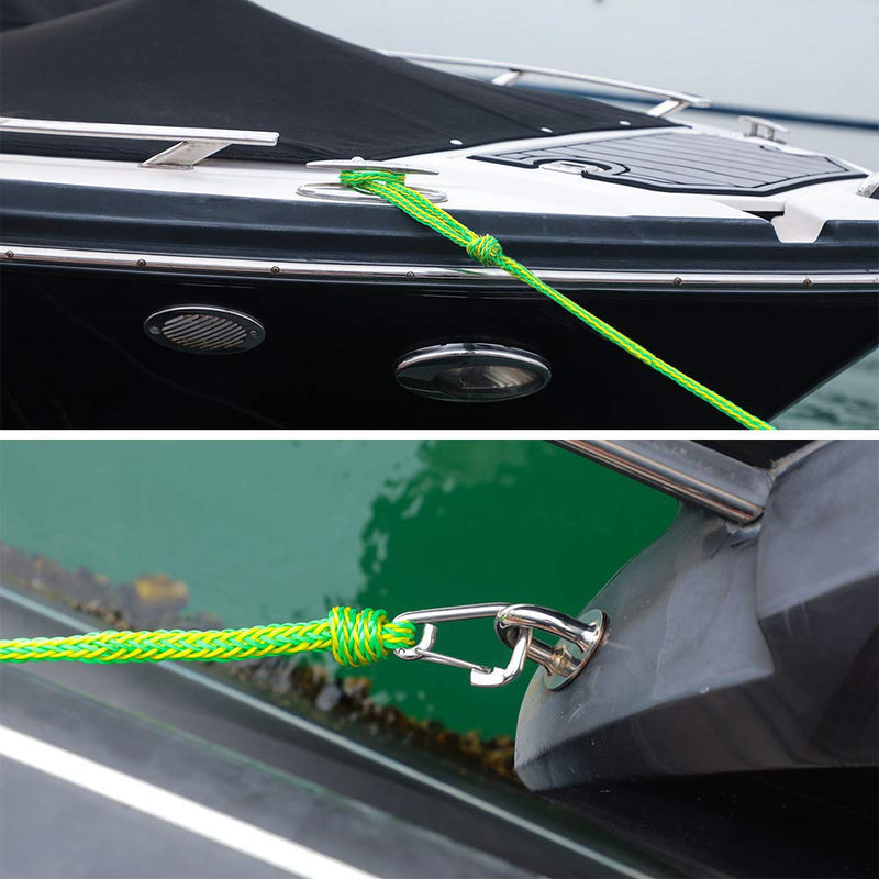 Kayak Tow Rope with Clip, Boat Dock Line with 316 Stainless Steel Hook – Heavy Duty Marine Rope for Ski, Tube, PWC, Pontoon & Kayak Docking 1/2" x 14'