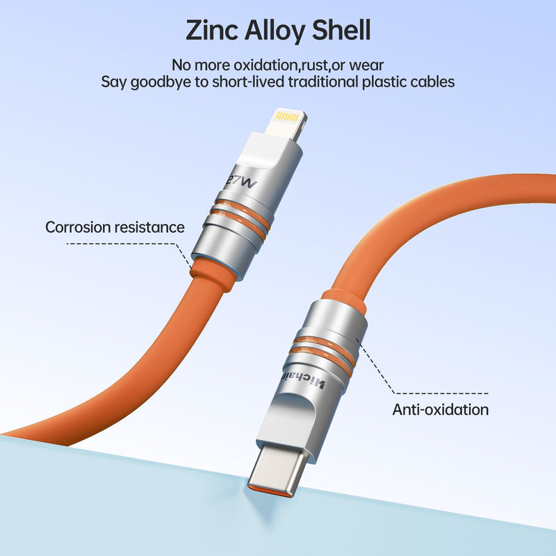 Hichian 2Pack 6.5FT iPhone Fast Charger Chubby 27W Cable, [MFi Certified] USB C to Lightning Cable Fast Charging Cord for Apple iPhone 14/14 Pro Max/13 Mini/12/11/XS/XR/8/7Plus,iPad Orange