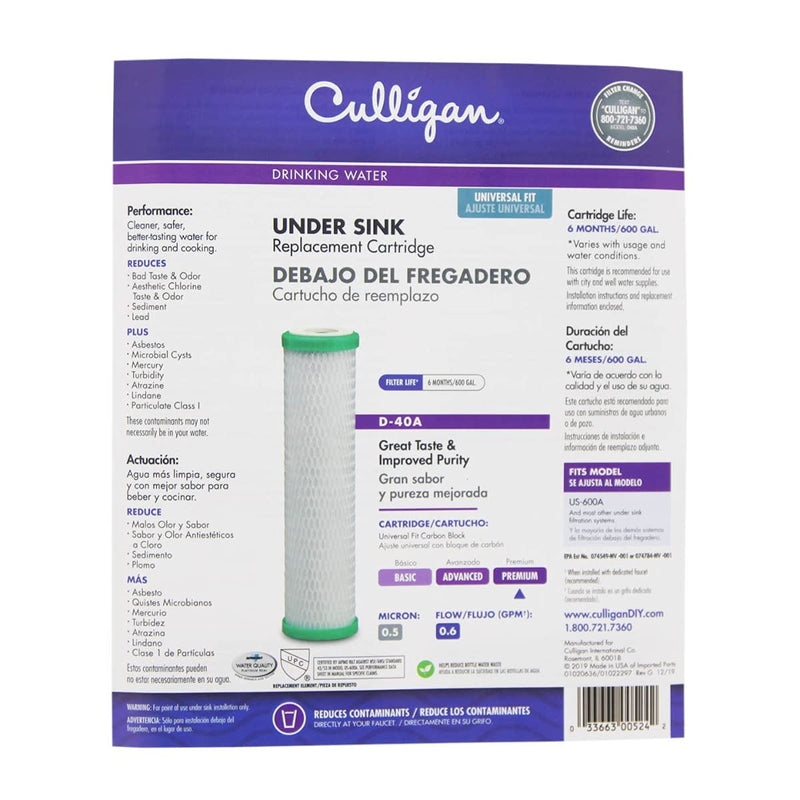 Culligan D40 Level-4 Drinking Water Replacement Cartridge Premium Filtration