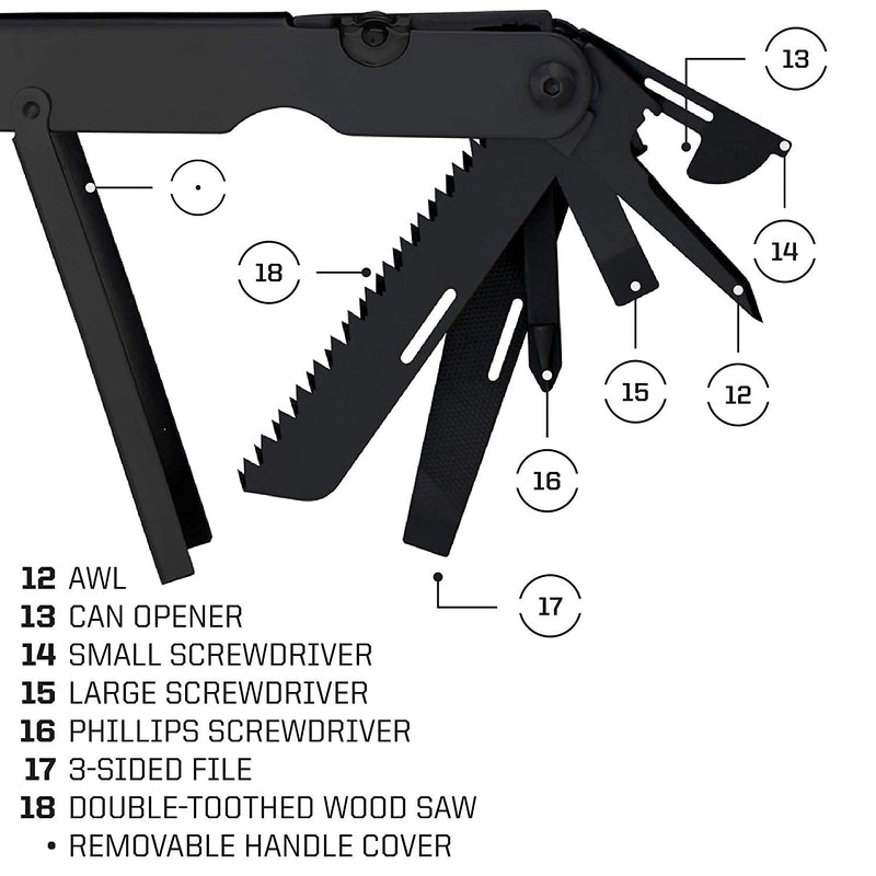 SOG PowerLock Multi-Tool- Compound Leverage Technology with EOD Crimper Device, 420 Stainless Steel Body, 18 Lightweight Specialty Tools (B61N-CP) , Black