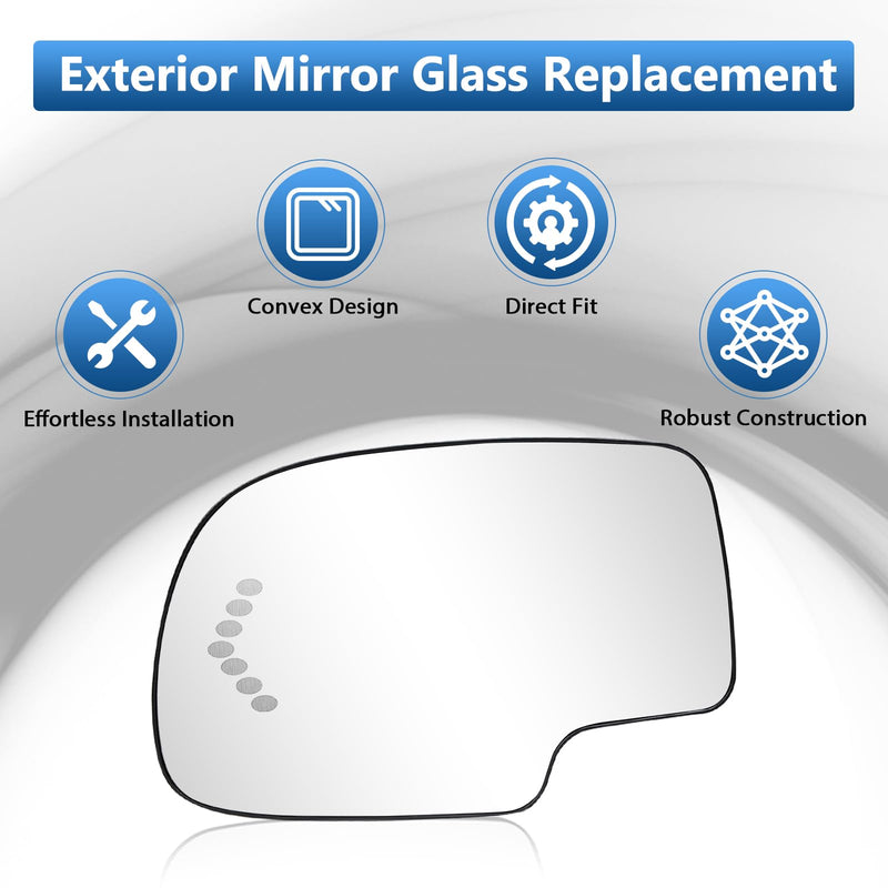 TOP-MAX Driver Side Mirror Glass Replacement for 2003-2006 Chevy Silverado GMC Sierra Tahoe Yukon Suburban Avalanche Cadillac Escalade, Heated Exterior Left Mirror with Turn Signal
