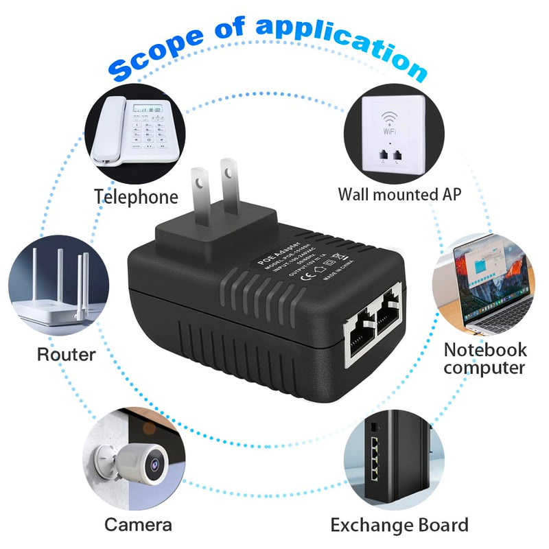 15V 1A POE Switch Injector, 15W 10/100Mbps Compliant IEEE 802.3af, Passive PoE Injector 2 Ports Power Over Ethernet Power Adapter for IP Cameras Mobile WLAN AP, Up to 100 Meters (325 Feet)