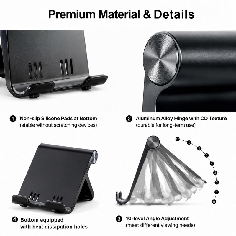 2 Pack Adjustable Foldable Tablet Stand Holder, Universal Cell Phone Stand Compatible with 4.7-9.7 Inch iPads & Smartphones for Home Office Kitchen Use