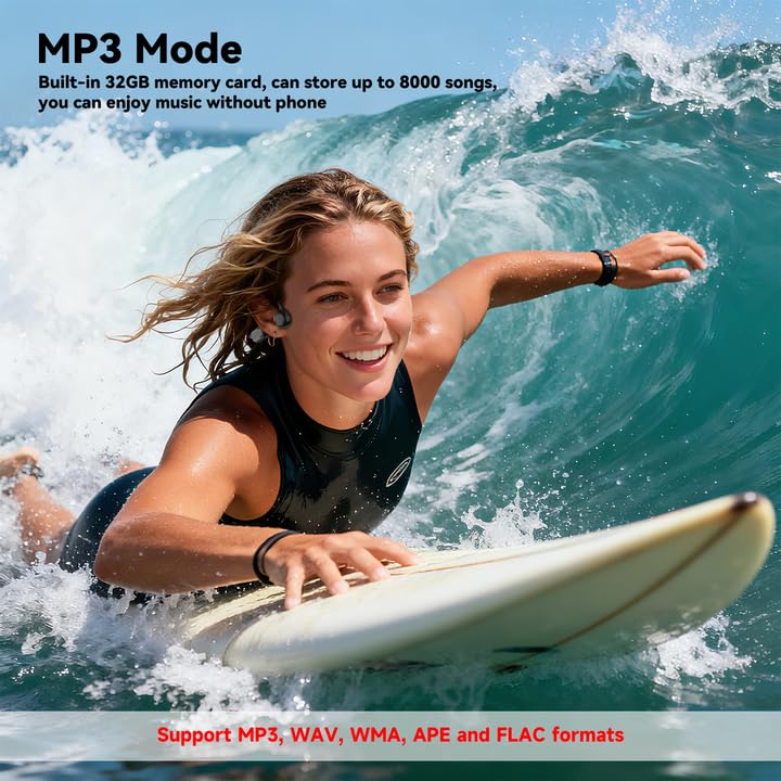 Swimming Headphones, IPX8 Waterproof Bone Conduction Headphone Wireless Underwater Earbuds with 32GB Memory for Swimming, Cycling, Marathon Black