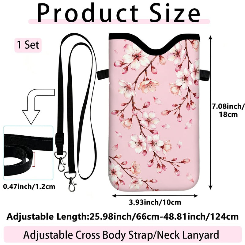 Floral Phone Pouch with Adjustable Strap Neck Lanyard Fits Most Smartphones 7.1 x 3.9 Inch Neoprene Phone Sleeve Pouch Cherry Blossom Waterproof Carrying Cellphone Case Bag for Women Men