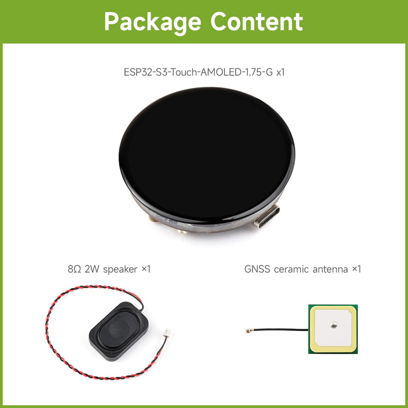 Waveshare ESP32-S3 1.75inch AMOLED Round Touch Display Development Board, 32-bit LX7 Dual-core, 466×466, QSPI, Dual Digital Microphones Array, ESP32 with Display, with GPS