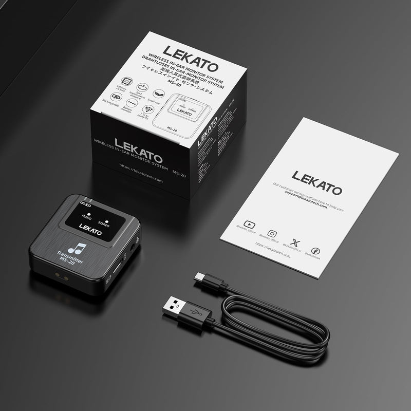 LEKATO Wireless in-Ear Monitor MS-20, 2.4G IEM System 1Transmitter for 1-1, Auto-Pairing, OTG Support, One to More, in-Ear Monitoring for Studio,Live,Singer,Band Starter