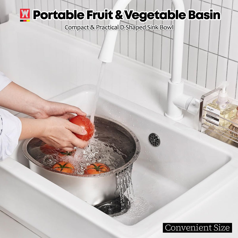 WAGENSTEIGER D-Shaped Stainless Steel Dishpan, Kitchen Sink Wash Basin Tub for Dishes, Vegetables & Fruit, Heavy Duty Metal Dish Tub (8.45 Qt)
