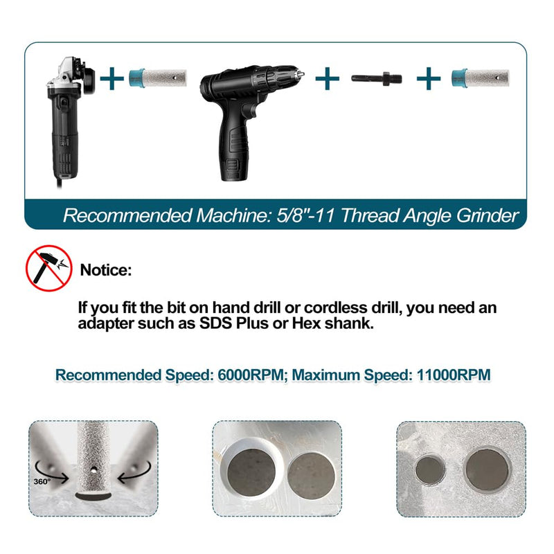 Diamond Finger Milling Bit 35mm - MINLAYCUT 1-3/8" for Enlarging Shaping and Milling Holes in Porcelain Ceramic Tile Marble 35mm(5/8"-11 thread)