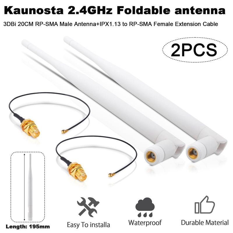 2 x 2.4Ghz WiFi Bluetooth Antenna RP-SMA Male 3dBi Indoor Omni Foldable Antenna + 2 x 17CM IPX to RP-SMA Female Extension Cable for Router USB Adapter Reapter IP Cameras
