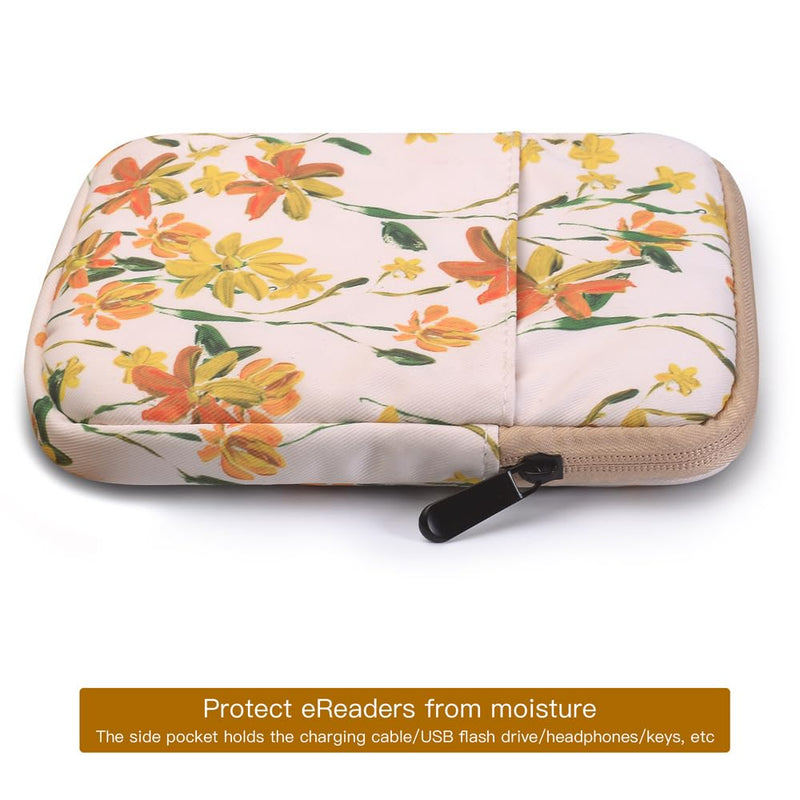 Ereader for Sleeve Case Bag for 6-7 inch Ereader Tablet Protective Cover Pouch (Beige Flower) Beige Flower