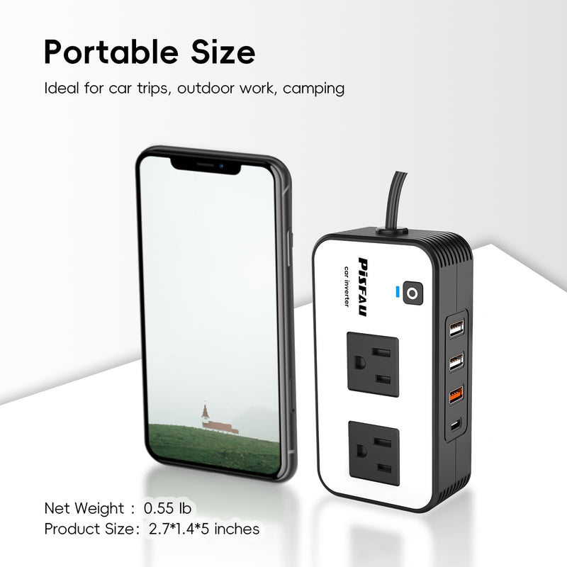 PiSFAU DC 12V to 110V AC Car Plug Adapter 200W Power Inverter, Outlet with 20W USB-C, USB-Fast Charger(18W) / 4.8A Dual USB/ Car Charger for Laptop