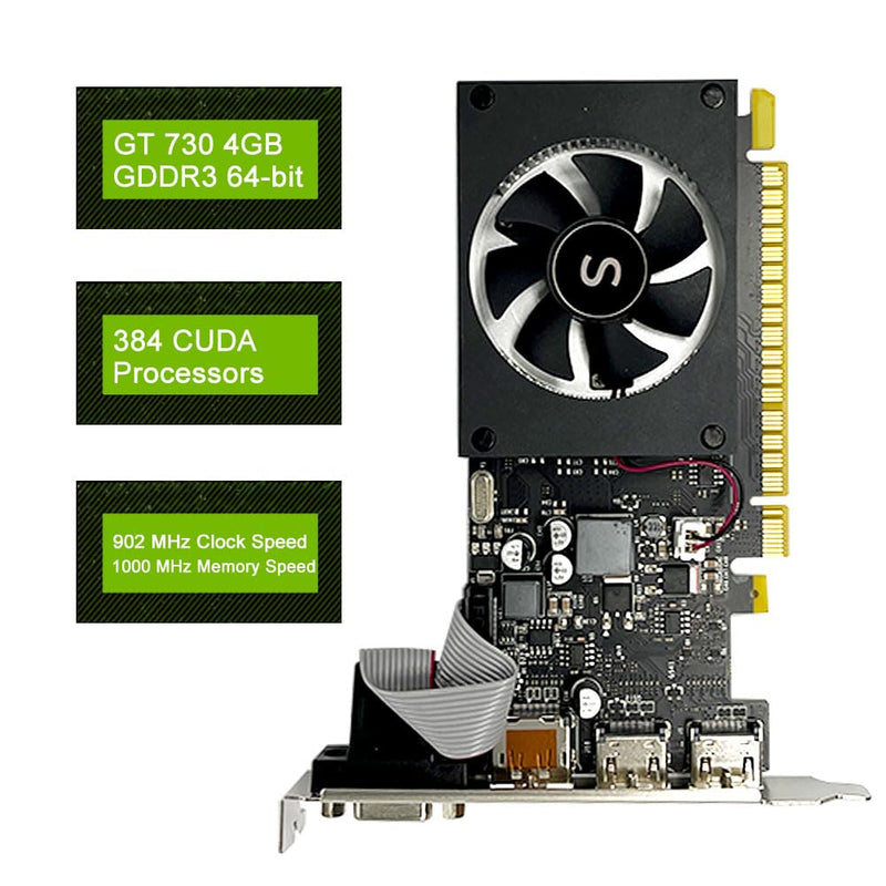 GT 730 4GB Graphics Card, Dual HDMI, DisplayPort, VGA, DDR3 64-bit, Low Profile Video Card PC, DirectX 12, Computer GPU, Low Power, PCI Express x8