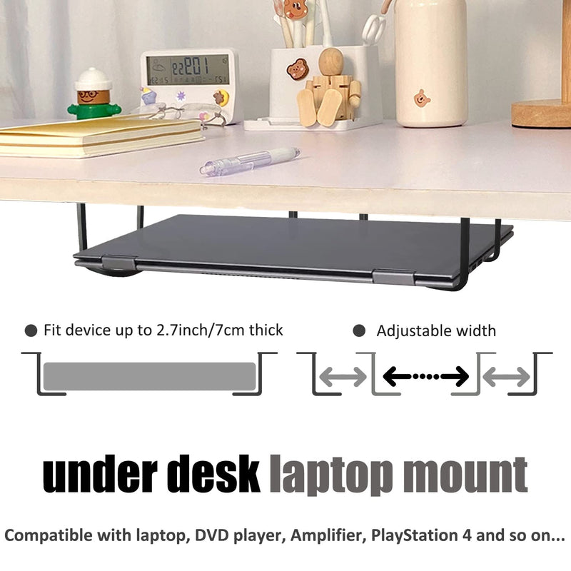 Under Desk Laptop Mount, Laptop Under Desk Mount 2.7 inches Tall Effective Space, Aluminum Under Desk Laptop Holder Dock Station for Laptop MacBook Dell OptiPlex PS4 Dell WD19 Mac mini M4 Dock & More
