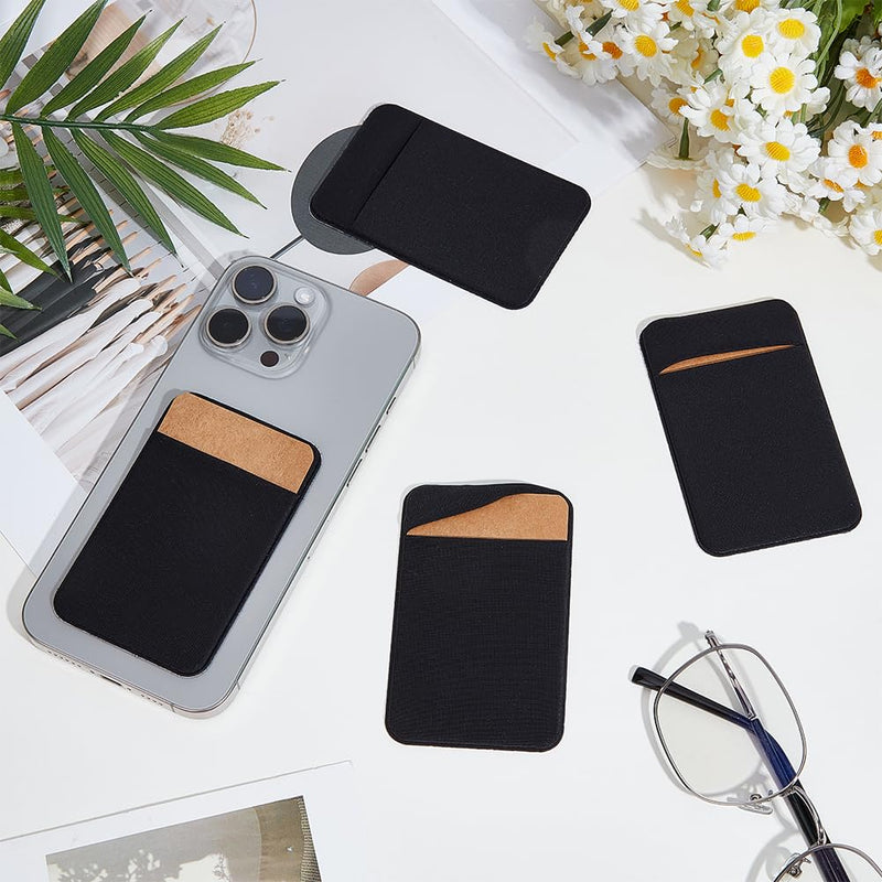 CREATCABIN 4Pcs Cell Phone Card Holder Pocket Elastic Fabric Stretchy Stick on Wallet Credit Card Case Pouch Sleeve Self Adhesive Card Holders Wallet Sleeve Pocket Pouch Compatible for Mobilephone