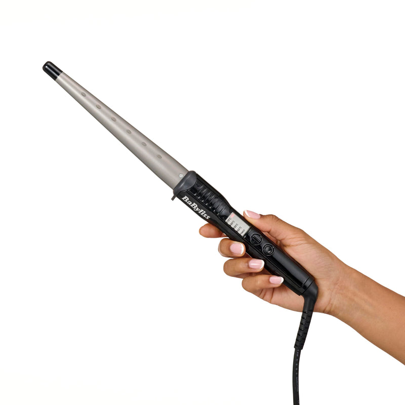 BaByliss Ceramic Curling Wand Pro - 13-25mm Hair Curler for Natural Waves and Curls, Ceramic, 5 Heat Settings 150°C to 210°C, Grey & Black, 2285CU