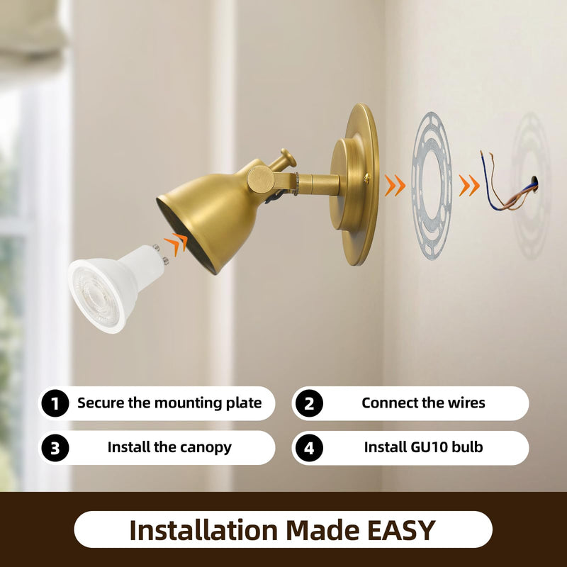 Gold Small Wall Sconce Hardwired Single - Brass Vintage Dimmable Indoor Bell Light Fixture for Bathroom Vanity Bedroom Bedside Reading Hallway Living Room Kitchen Gallery Hall Picture Lamp Gold（Brass） 1 Pack