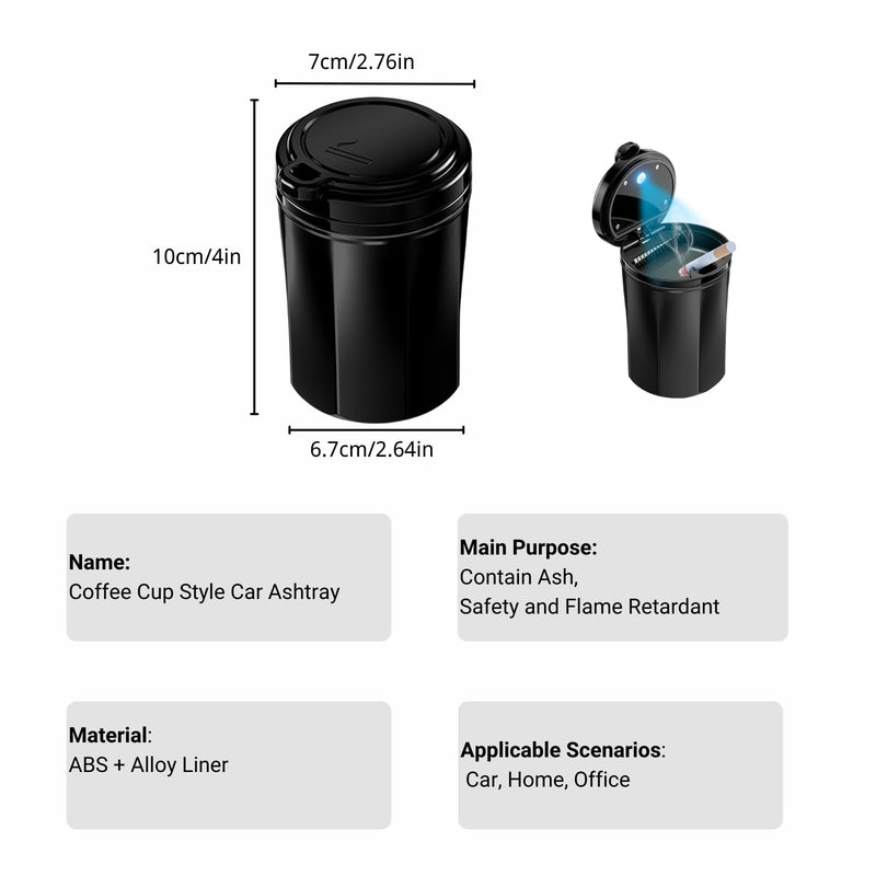 Smokeless Ashtray for Car - Stainless Steel Inner Liner, Portable Cup Holder Ashtray with Lid, Odor-Proof & LED Light, Multifunctional Desktop Bin for Cigarettes, Snack Waste, Office, Home
