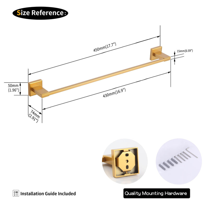 GERZWY 18-Inch Gold Towel Rack, Single Towel Bars for Bathroom, Wall Mounted Stainless Steel Hand Towel Holder JG1901A45-BE