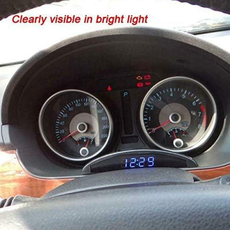 12V Car Temperature Clock, Universal Auto Dashboard Digital Multifunctional Clocks, 3in1 Voltmeter Thermometer Calendar Digital LED Display(Blue)