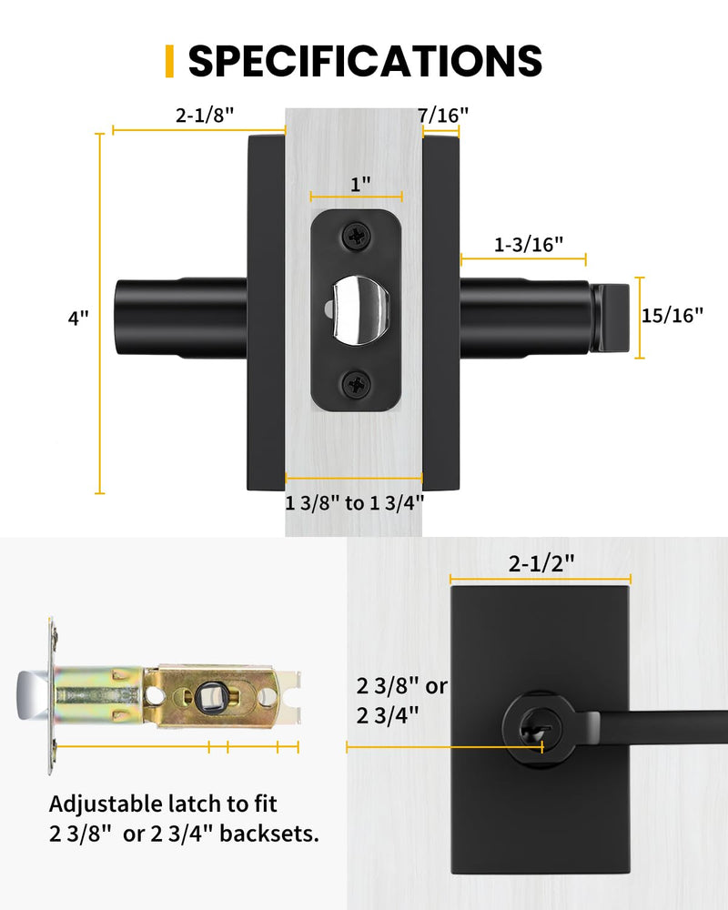 Goldenwarm Matte Black Entry Door Handle with Keyed Lock, Zinc Alloy Black Door Lever for Office & Storage & Entry Door, Adjustable & Reversible, Interior or Exterior Use - 1 Pack