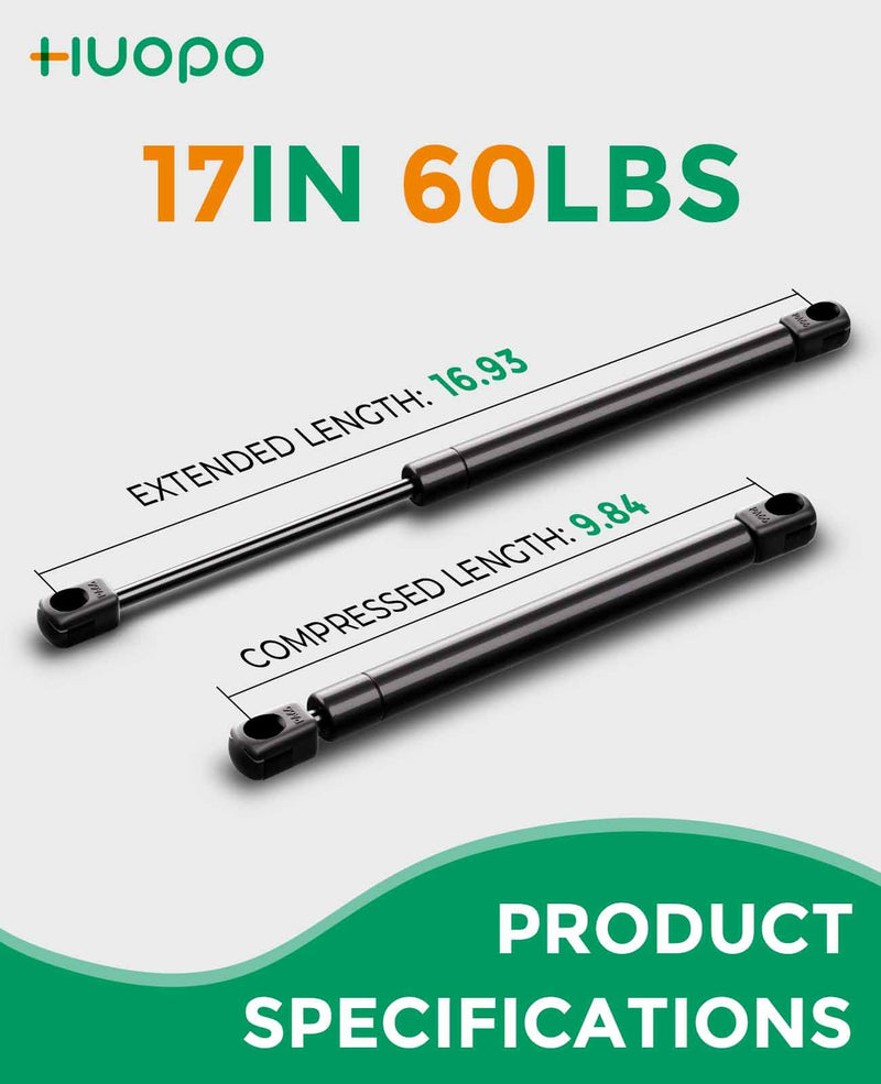HUOPO C16-04445 17 inch 60lbs/267N Gas Strut for Leer Camper Shell Replacement Parts, Gas Shocks Spring Lift Support for Truck Cap, are Snugtop Topper Canopy, Toolbox Lid, Rear Hatch, RV Door, 2 PCS 60lb/267N