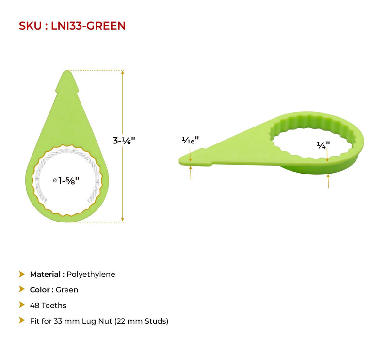 Mytee Products 100 Pcs Loose Wheel Lug Nut Indicator for 33 MM Nuts - High Visibility Green 22mm Pointed Studs - Wheel Check Indicators for Commercial Trucks, Enclosed Trailers. 1 - Pack