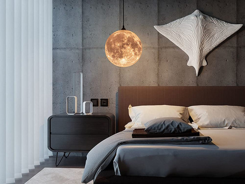 AECBUY Resin Moon Pendant Lamp Plug in Adjustable Cord, 3D Printing Hanging Ceiling Lighting Fixture, Pendant Light for Home, Office, Bars and Cafe, ddct210821B05