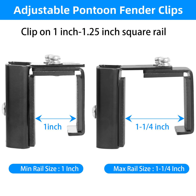 Boat Fender Clips, Metal Boat Bumper Clips for Pontoon Docking, Adjustable Pontoon Boat Square Rail Fender Hangers, Pontoon Fender Clips for Pontoon Bumpers Docking, Stainless Steel, 4-Pack Black-4 Pack