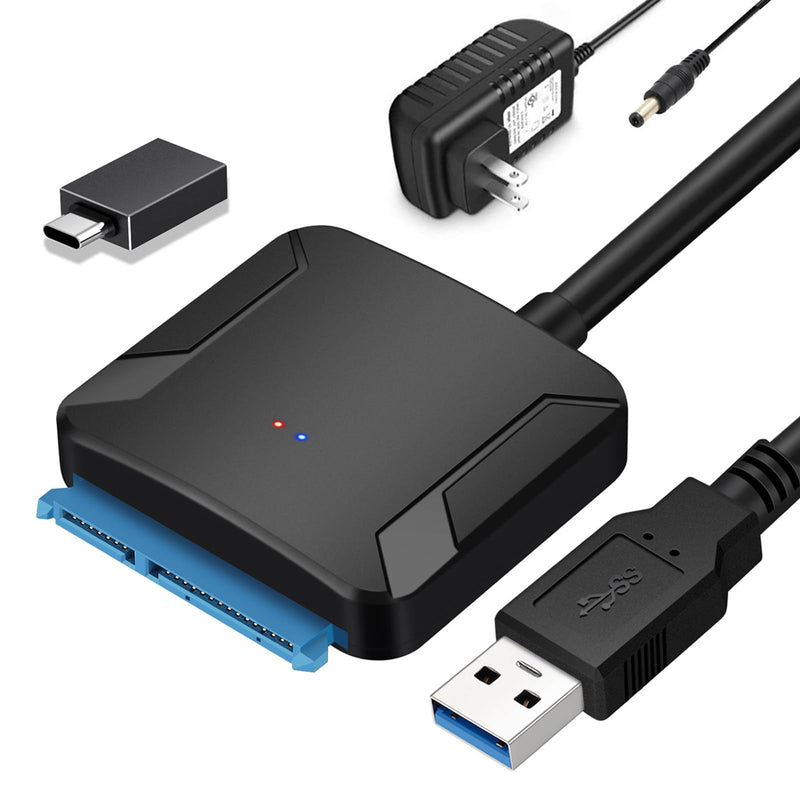 SATA to USB 3.0 Adapter, External Hard Drive Converter Cable for 2.5" 3.5" HDD, SSD with Power Supply for SATA 3.5 SSD HDD