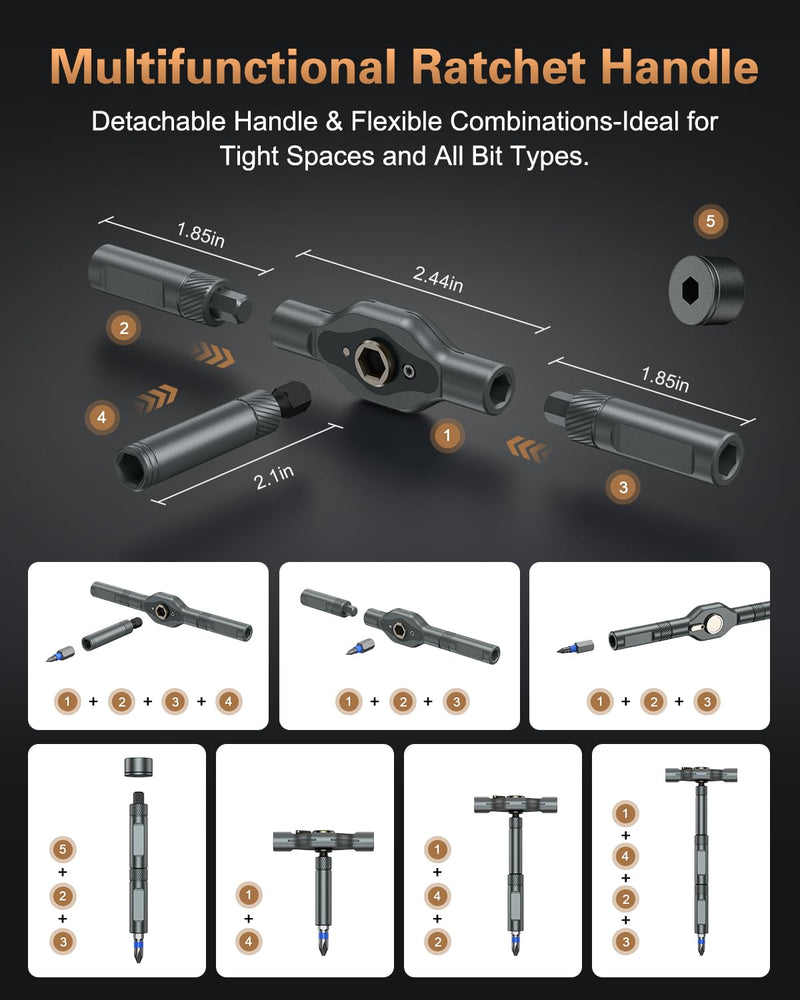 74 in 1 Magnetic Screwdriver Set, Multi Bit Ratchet Screwdriver Set with Detachable Handle, Repair Tool Kit for Furniture, Precision Electrical Appliance, Bicycle, Ring Doorbell, DIY, Watch 74 IN 1