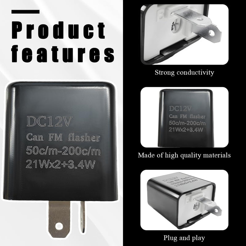 12V Speed Adjustable 2 Pin LED Flasher Relay, Electronic Flasher Relay Replacement Hazard Warn Flasher Relay, 2-Pin Hyper Flash Relay Fix Car Motorcycle LED Turn Signal Light (Black) Black/1PCS