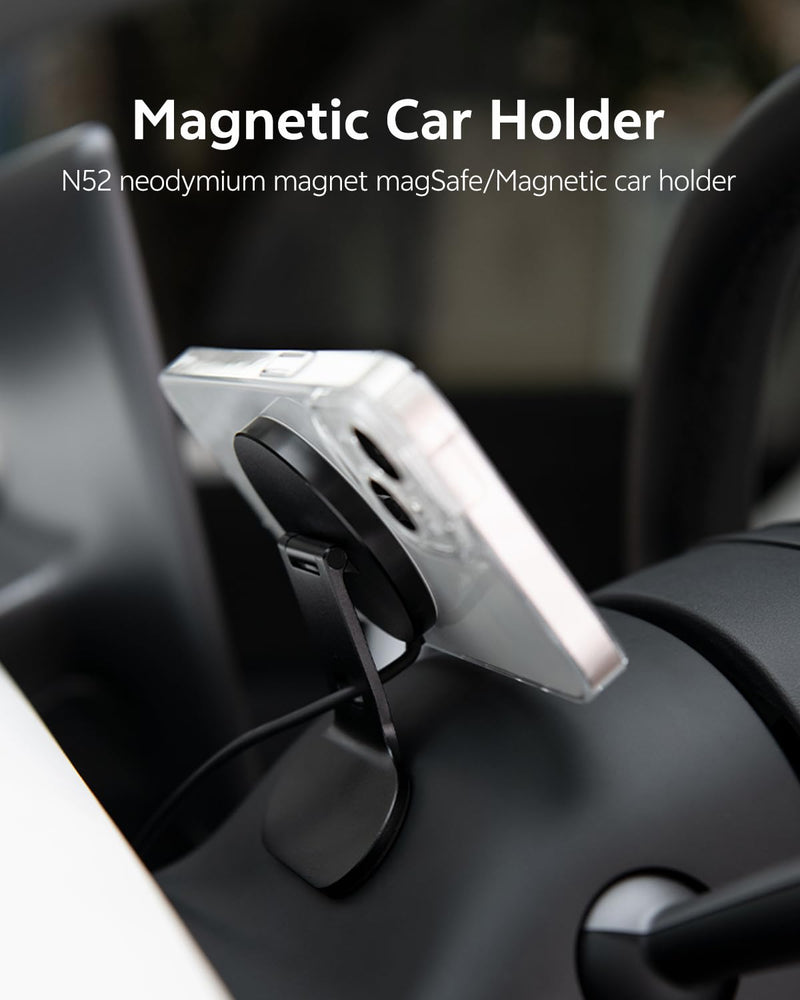 2025 Upgraded Magnetic Wireless Charging Car Phone Holder for Tesla Model 3 / Y, Magnetic Phone Mount, Car Mount for iPhone, Car Accessories,Transparent Appearance Design