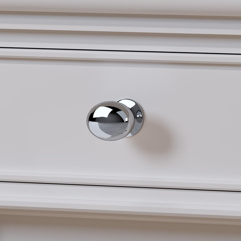 homdiy 10 Pack Solid Polished Chrome Cabinet Knobs 1-5/16 inch Oval Chrome Drawer Knobs Kitchen Cabinet Handles for Cupboard Dresser