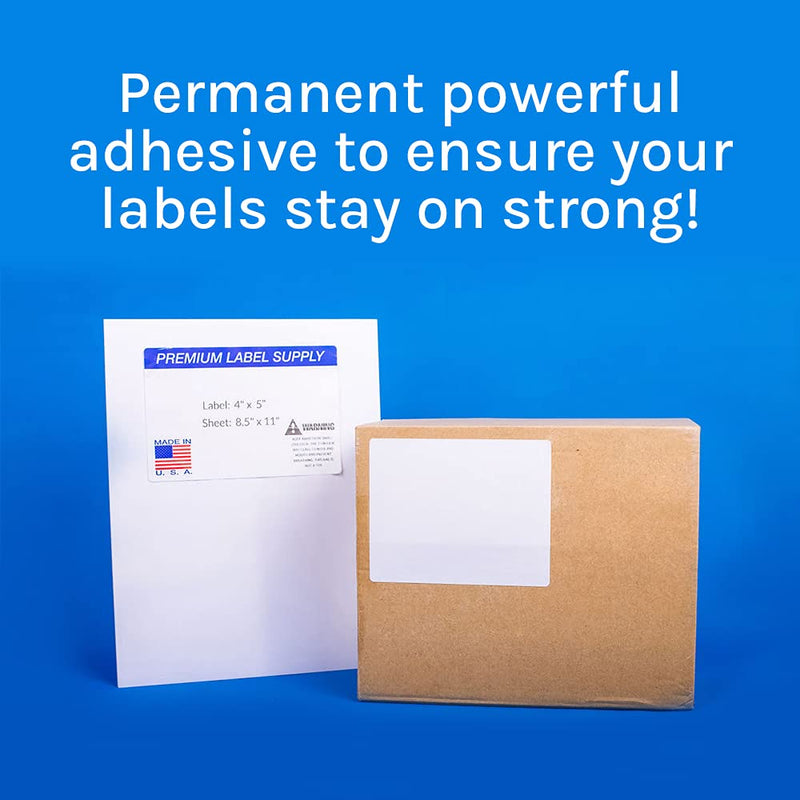 Premium Label Supply White Sticker Shipping Labels – 4" x 5" – Laser/Inkjet Compatible – (4 per Sheet), 25 Sheets - 100 Total Adhesive Labels 100 Labels