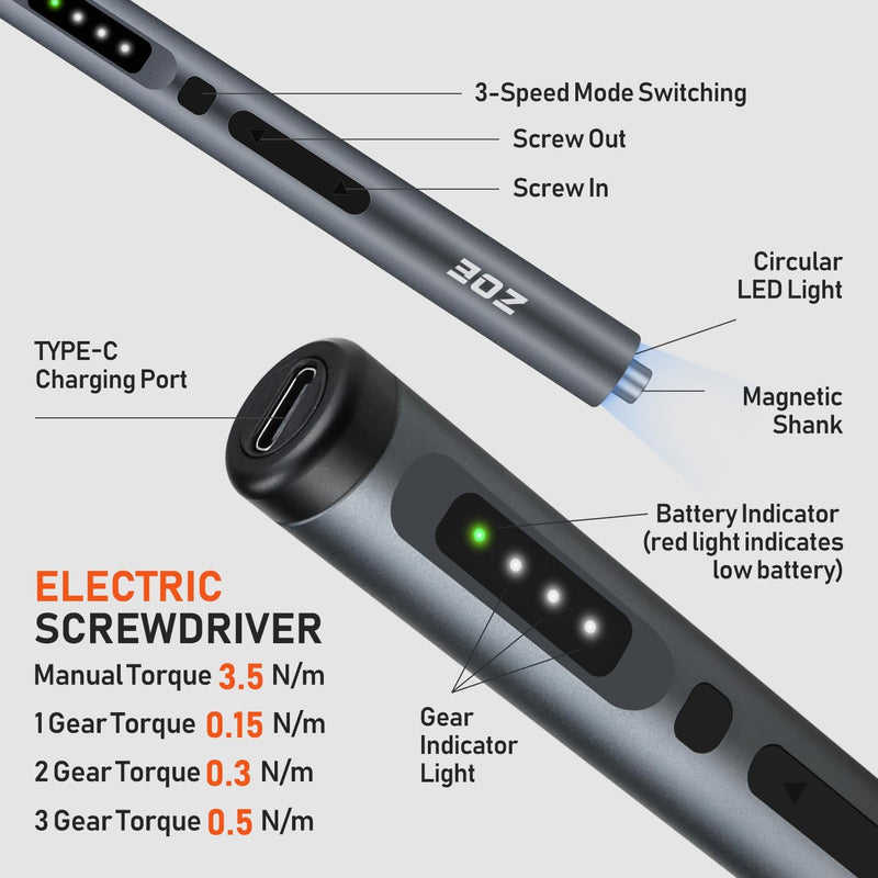 ZOE Electric Screwdriver, Mini Precision Screwdriver Set Cordless Screw driver Kit Small Power Magnetic Storage Bits, Settings Repair Tool Kit for Electronics Laptop Phone Camera Glasses Watch