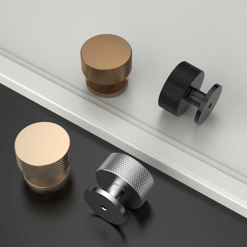Amerdeco 10 Pack Brushed Satin Nickel Knurled Cabinet Knobs Single Hole 1.2 Inch Diameter Round Drawer Knobs for Bathroom Cabinets K0017 Knob