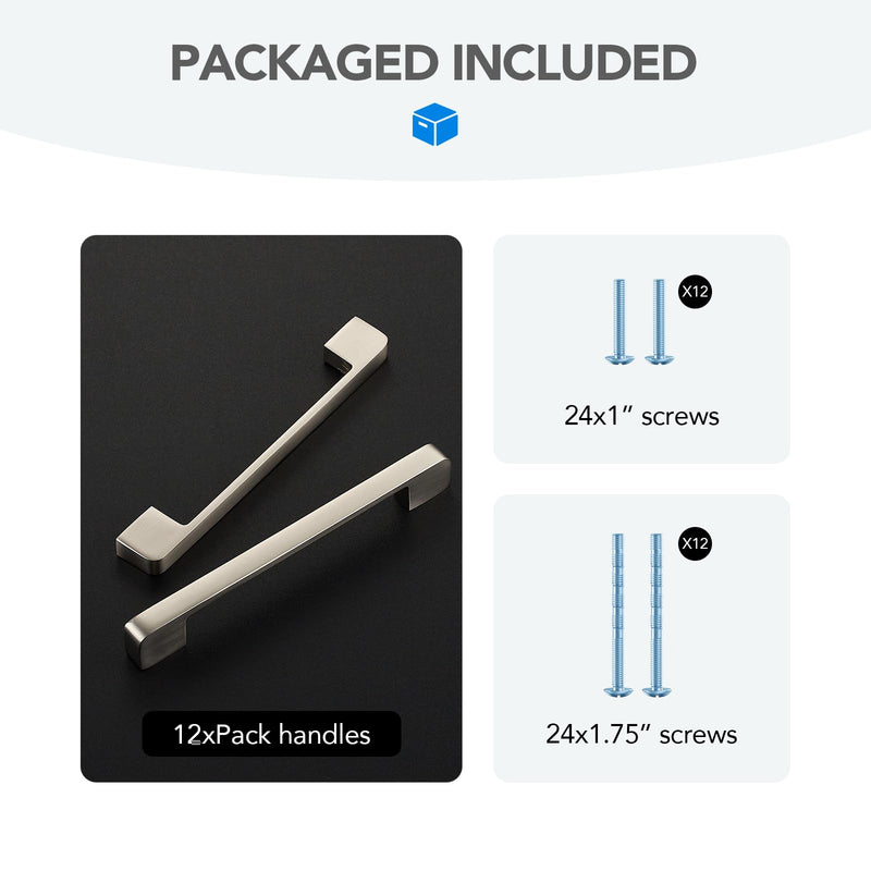 HOME EDIT Brushed Nickel Cabinet Pulls Drawer Pulls, 6-1/4 Inch, 12 Pack | Wide Base Shape, Smooth Pull Grip, Kitchen Cabinet Upgrade, For Drawers, Cabinets, Cupboards 6-1/4 Inch Hole Center