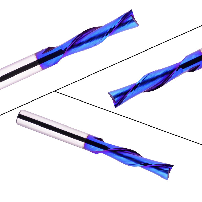 2PCS Spiral CNC Router Bit Down Cut 1/4 inch Shank Solid Carbide End Mill Tools with Blue Nano Coated for Wood Carving Engraving 2 PCS