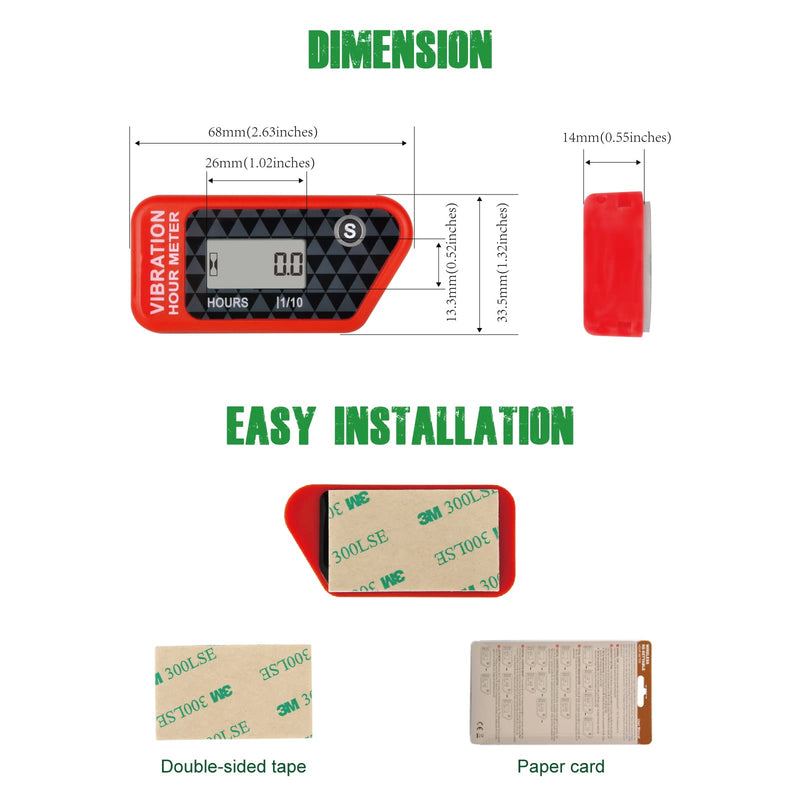 Yooreal Vibration Hour Meter,Maintenance Hours for Gas Diesel Engine Powered Generator Compressor Motorcycle Snowblower Trailer Motor Grader Pressure Washer Red